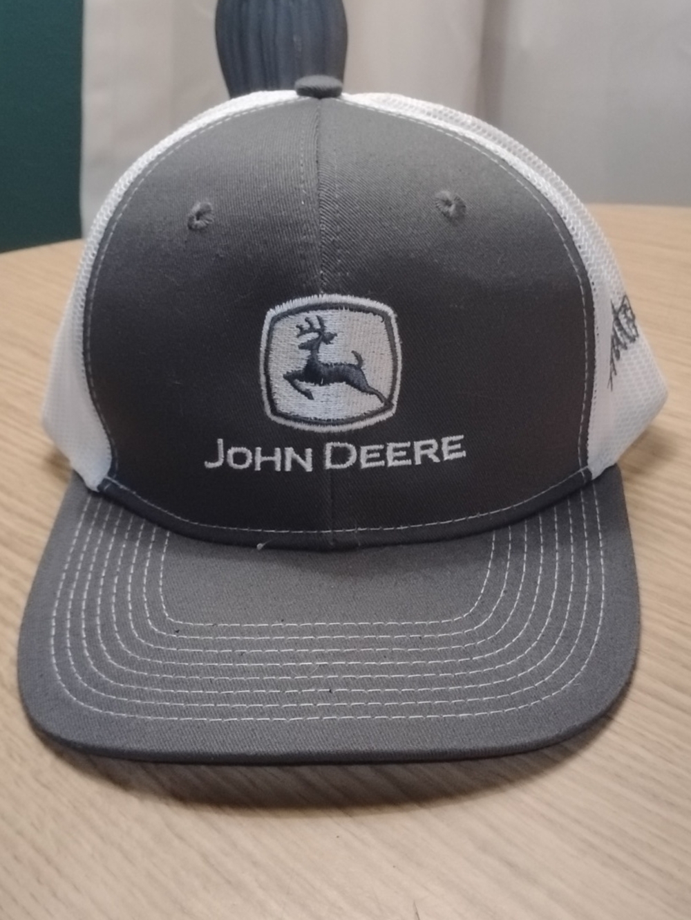 John Deere Gray and White Mesh Logo Trucker Cap